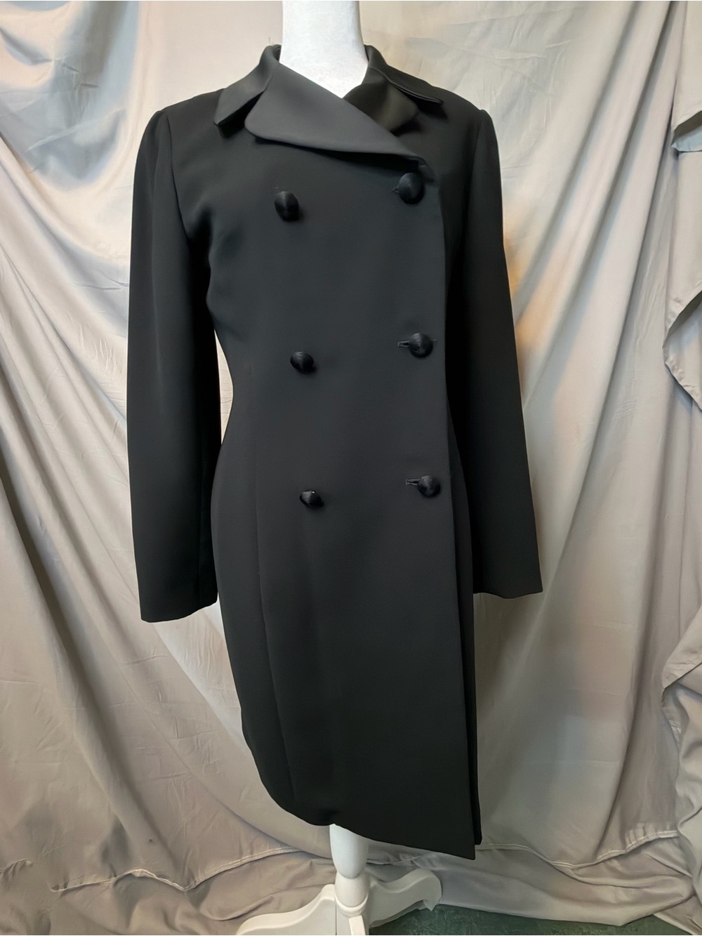 Ann Taylor Black Double-Breasted Lined Midi Dress Coat, sz 4P